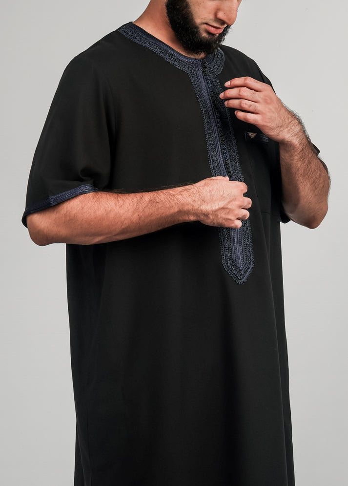 Eagle Moroccan Thobe - Black with Blue