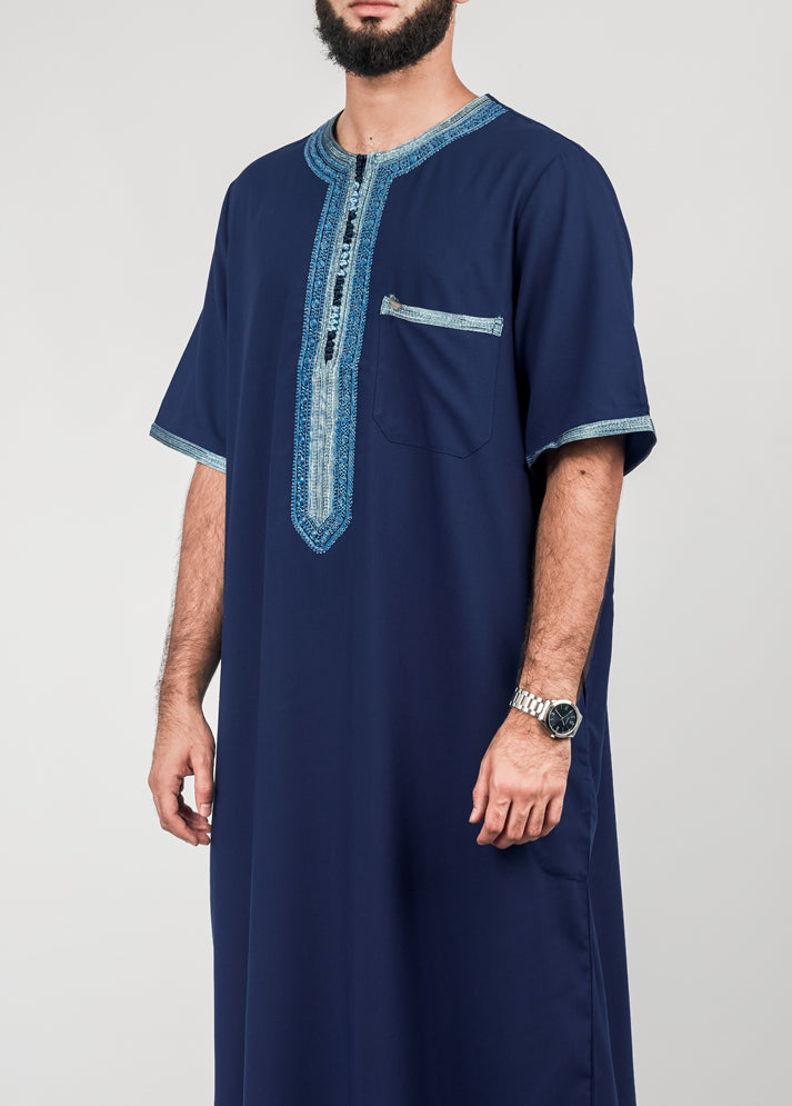 Eagle Moroccan Thobe - Navy with Sky Blue